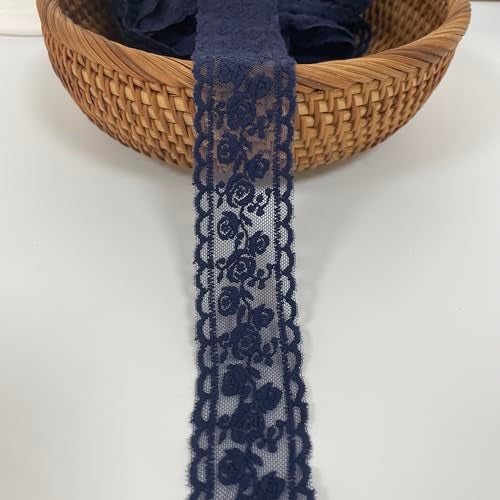 Sourcemall Lace Trim Ribbon Delicate Black Floral Ribbon for WeddingBridal Decoration DIY Craft Sewing Home Decoration 5 Yards Navy Blue Flower - Image 1