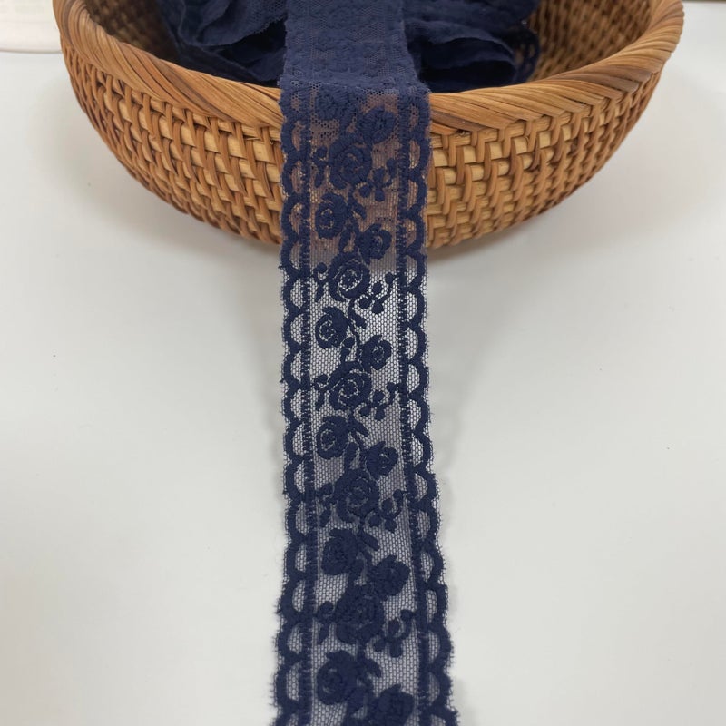 Sourcemall Lace Trim Ribbon Delicate Black Floral Ribbon for WeddingBridal Decoration DIY Craft Sewing Home Decoration 5 Yards Navy Blue Flower - Image 3