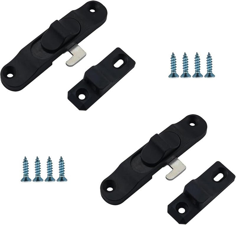 Black Aluminum Horizontal Sliding Window Lock Latch Hook With Screws 2 Sets - Image 3