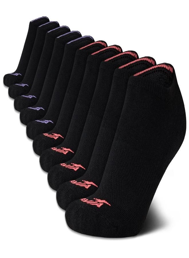 Avia Avia Women's Athletic Performance Cushioned No Show Solid Socks (10 Pack), Size 4-9, Black Logo - Image 1