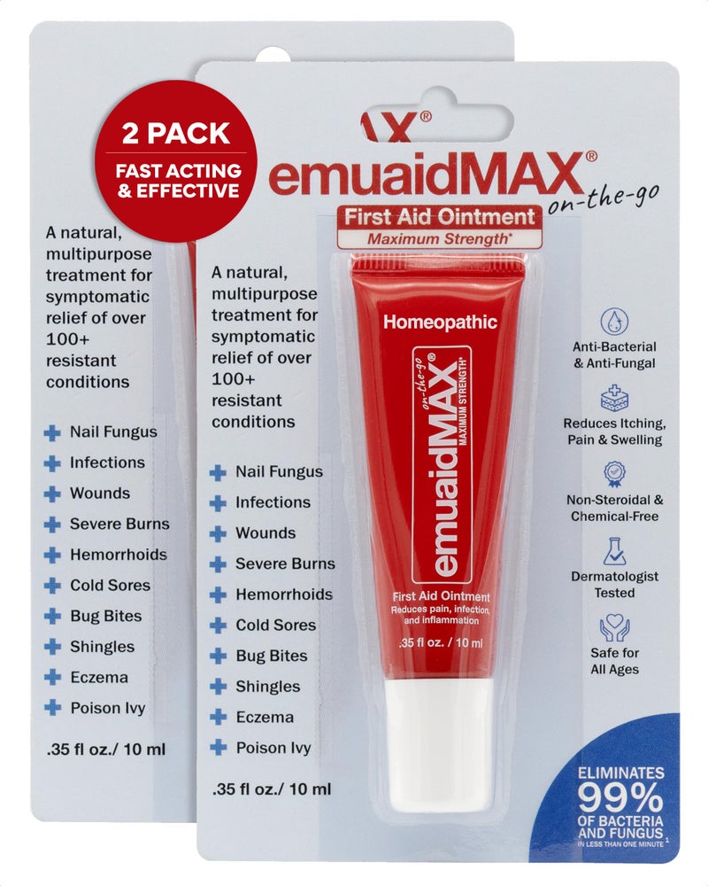 EMUAIDMAX First Aid Homeopathic Ointment, Natural Fast-Acting Topical Ointment for Resistant Skin Conditions, Reduces Itching, Pain, and Swelling, On-The-Go Travel Size, 0.35oz, 2 Pack - Image 1