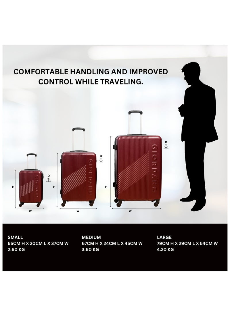 GIORDANO - GIORDANO Logo Series Luggage Set Maroon, 3 Piece ABS Hard Shell Lightweight Durable 4 Wheels Suitcase Trolley Bag With Secure 3 Digits Number Lock. (20/24/28 INCH ) - Image 1