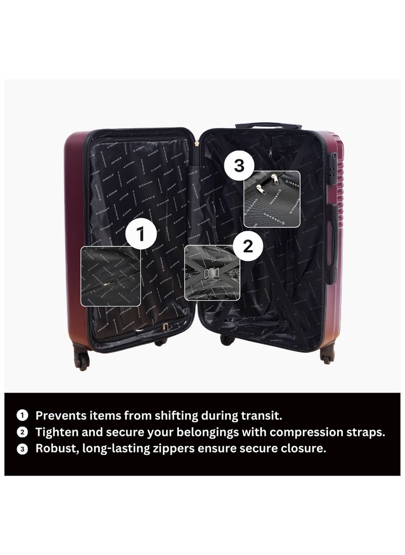GIORDANO - GIORDANO Logo Series Luggage Set Maroon, 3 Piece ABS Hard Shell Lightweight Durable 4 Wheels Suitcase Trolley Bag With Secure 3 Digits Number Lock. (20/24/28 INCH ) - Image 1