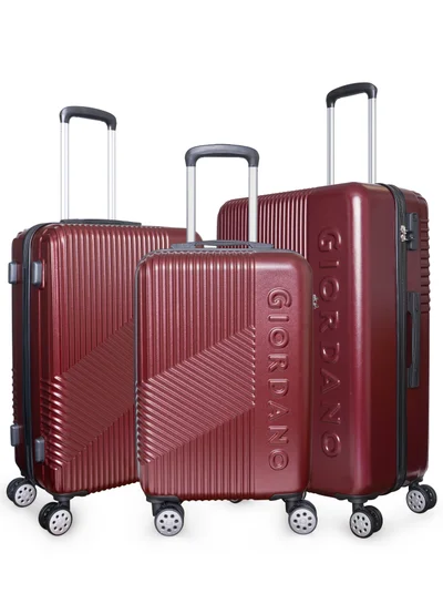 GIORDANO GIORDANO Logo Series Upgraded Luggage Set Maroon, 3 Piece ABS Hard Shell Lightweight Durable 4 Double Wheels Suitcase Trolley Bag With Secure 3 Digits Number Lock. (20/24/28 INCH )