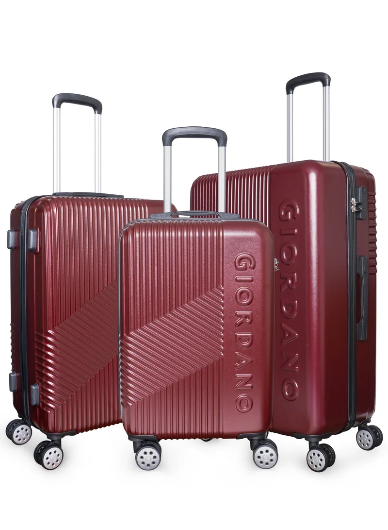 GIORDANO GIORDANO Logo Series Upgraded Luggage Set Maroon, 3 Piece ABS Hard Shell Lightweight Durable 4 Double Wheels Suitcase Trolley Bag With Secure 3 Digits Number Lock. (20/24/28 INCH )