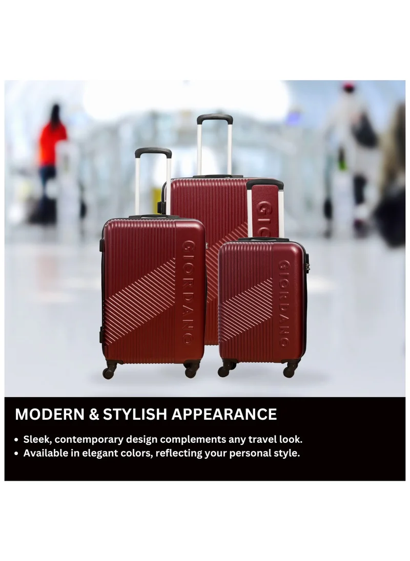 جيوردانو GIORDANO Logo Series Luggage Set Maroon, 3 Piece ABS Hard Shell Lightweight Durable 4 Wheels Suitcase Trolley Bag With Secure 3 Digits Number Lock. (20/24/28 INCH )