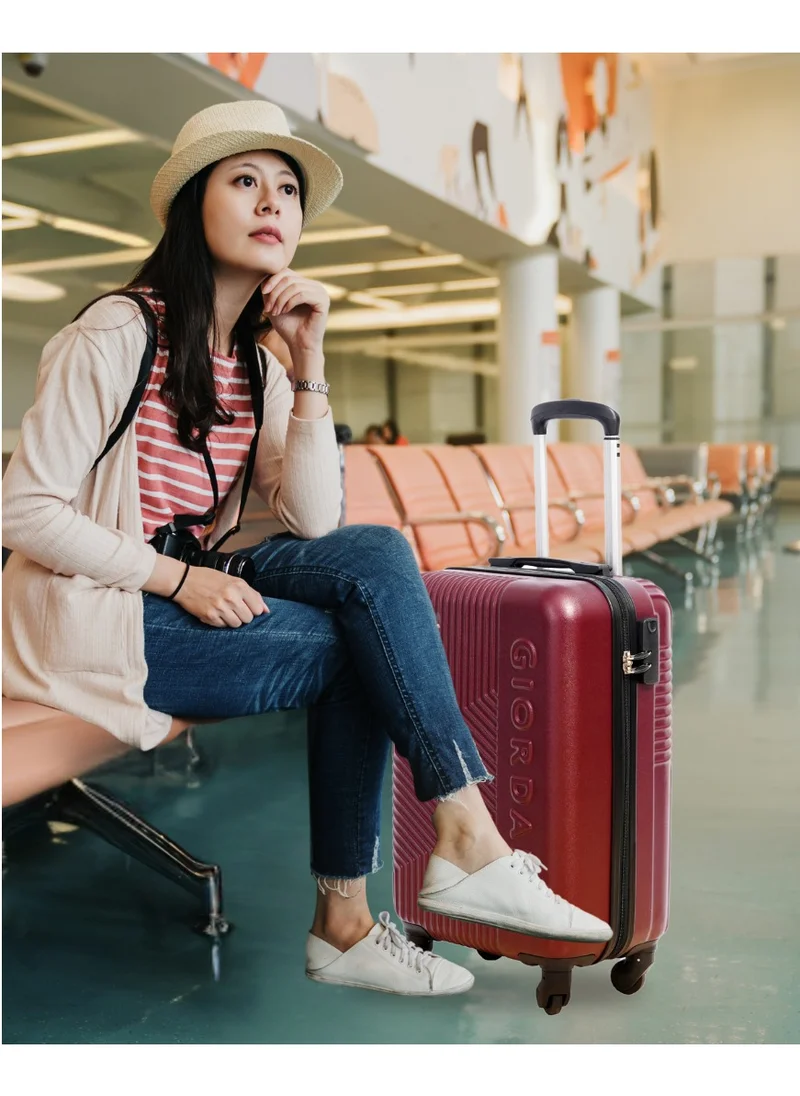 جيوردانو GIORDANO Logo Series Luggage Set Maroon, 3 Piece ABS Hard Shell Lightweight Durable 4 Wheels Suitcase Trolley Bag With Secure 3 Digits Number Lock. (20/24/28 INCH )