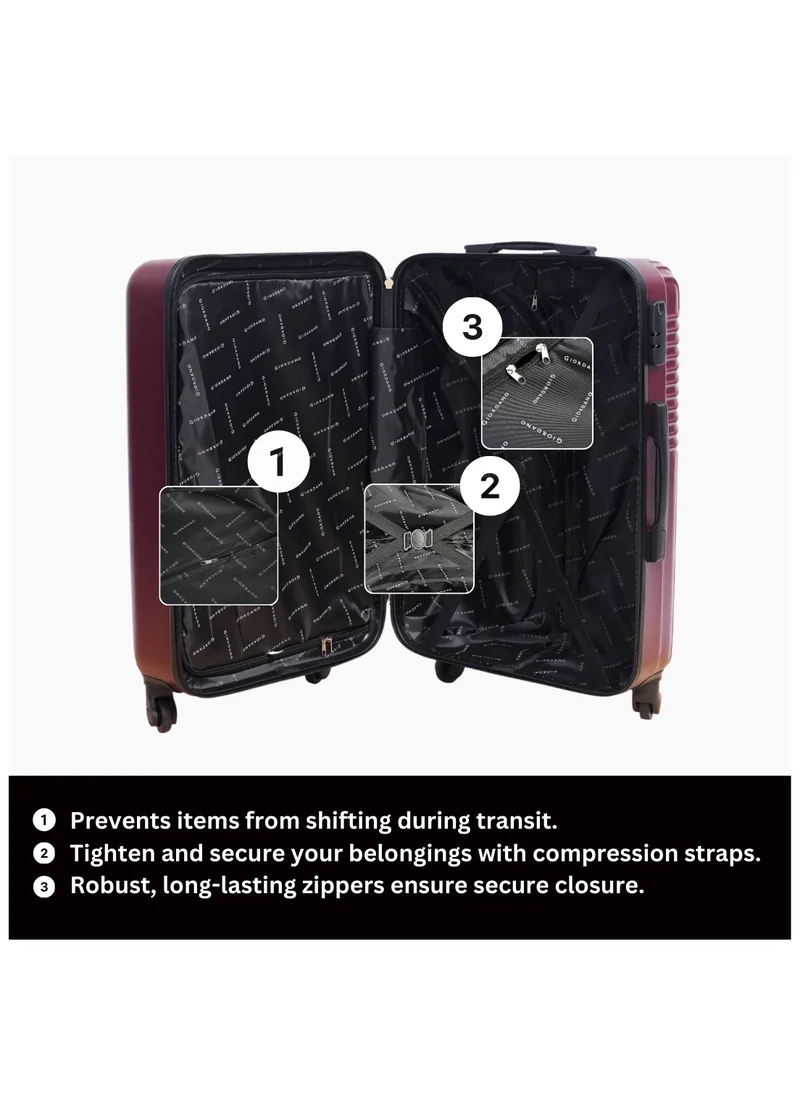 جيوردانو GIORDANO Logo Series Luggage Set Maroon, 3 Piece ABS Hard Shell Lightweight Durable 4 Wheels Suitcase Trolley Bag With Secure 3 Digits Number Lock. (20/24/28 INCH )