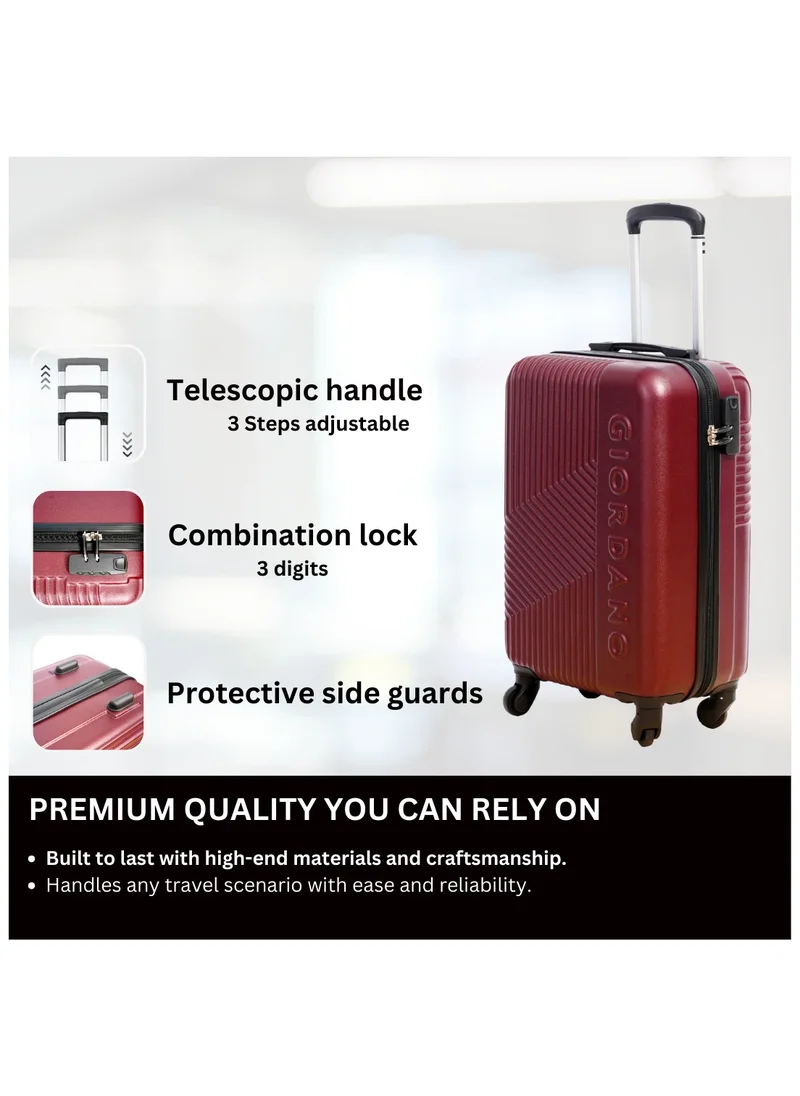 جيوردانو GIORDANO Logo Series Luggage Set Maroon, 3 Piece ABS Hard Shell Lightweight Durable 4 Wheels Suitcase Trolley Bag With Secure 3 Digits Number Lock. (20/24/28 INCH )