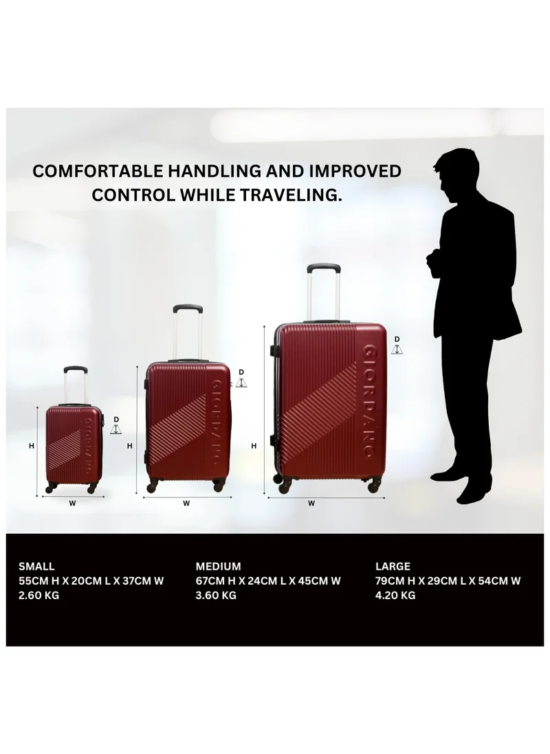 جيوردانو GIORDANO Logo Series Luggage Set Maroon, 3 Piece ABS Hard Shell Lightweight Durable 4 Wheels Suitcase Trolley Bag With Secure 3 Digits Number Lock. (20/24/28 INCH )