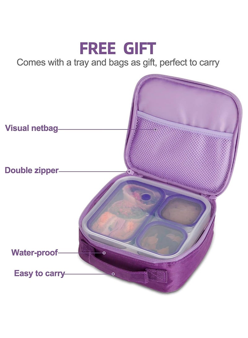 TOMSHOO Stainless Steel Lunch Box for Kids Adults,Insulated Bento Lunch Box with Tableware & Bag,1260ML 3 Compartment Divided Lunch Containers with Lids,Leakproof | BPA Free | Dishwasher Safe（Purple） - Image 5