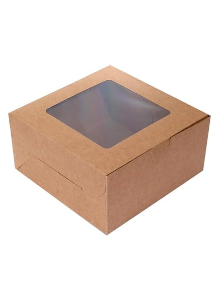 Green Tiger Bakery Boxes with Clear Window (Pack of 10) - 10" x 10" x 4.8" (26 * 26 * 12cm) - Brown Kraft Paper Box for Pie, Cookies, Cake, or Cupcakes (10) - Image 1