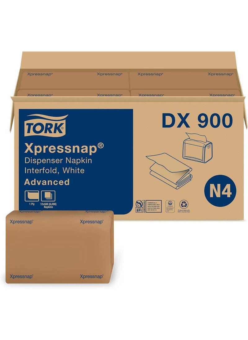 Tork Tork Xpressnap White Dispenser Napkin N4 Advanced Interfold 1ply 13 x 85 12 x 500 napkins DX900  - Image 1