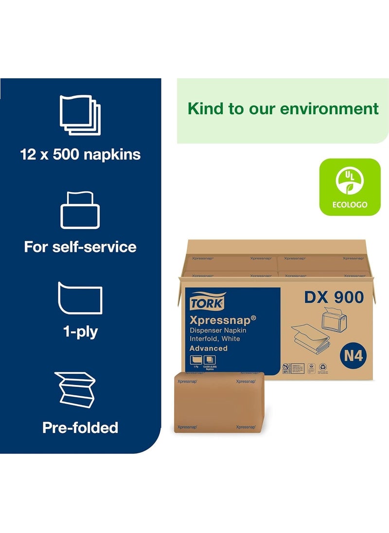 Tork Tork Xpressnap White Dispenser Napkin N4 Advanced Interfold 1ply 13 x 85 12 x 500 napkins DX900  - Image 2