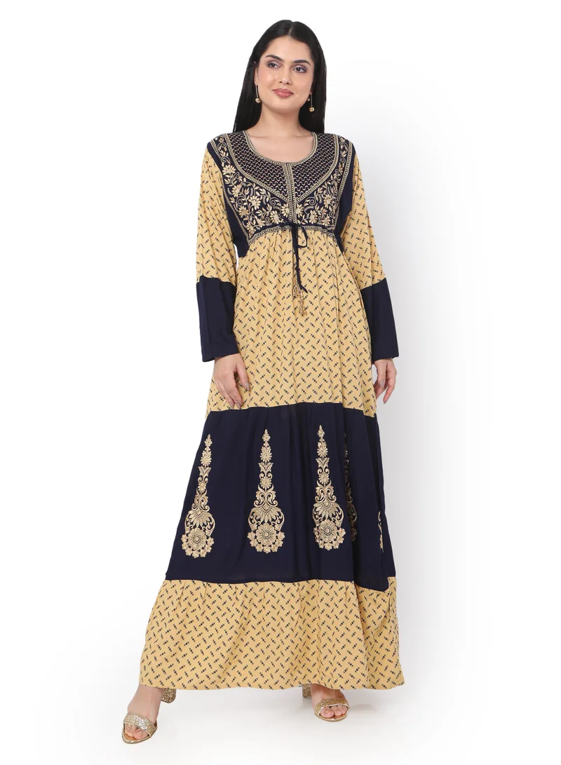 HANA & SARA MODEST THICK EMBRODERED WITH LONG SLEEVES AND UNIQUE THREAD BELT HIGH QUALITY STYLISH ARABIC KAFTAN JALABIYA DRESS