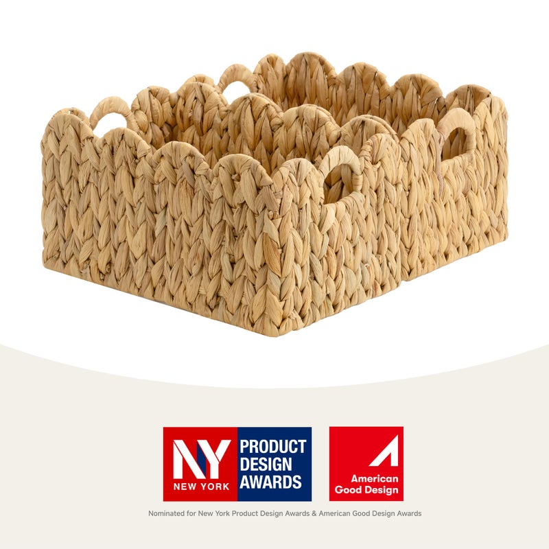 StorageWorks Scalloped Water Hyacinth Baskets, Hand-woven Rattan Baskets with Built-in Handles, Cute Baby Basket for Nursery, Basket for Organizing and Decor, 13"L x 8Â¼"W x 7"H - Image 2