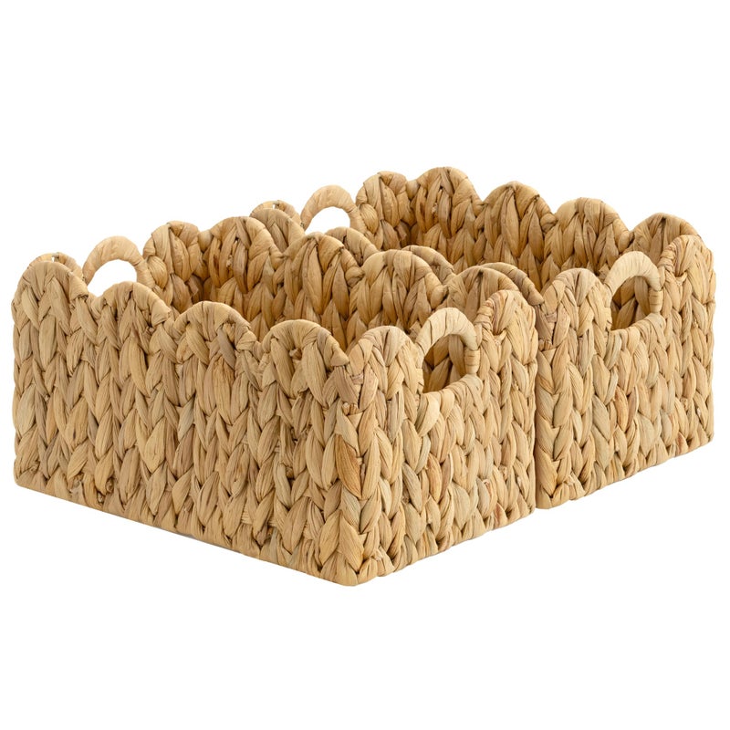 StorageWorks Scalloped Water Hyacinth Baskets, Hand-woven Rattan Baskets with Built-in Handles, Cute Baby Basket for Nursery, Basket for Organizing and Decor, 13"L x 8Â¼"W x 7"H - Image 1