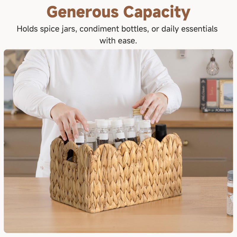 StorageWorks Scalloped Water Hyacinth Baskets, Hand-woven Rattan Baskets with Built-in Handles, Cute Baby Basket for Nursery, Basket for Organizing and Decor, 13"L x 8Â¼"W x 7"H - Image 5