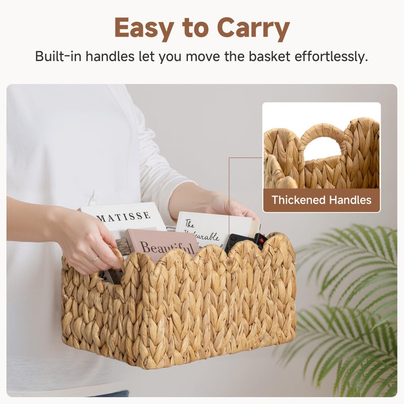 StorageWorks Scalloped Water Hyacinth Baskets, Hand-woven Rattan Baskets with Built-in Handles, Cute Baby Basket for Nursery, Basket for Organizing and Decor, 13"L x 8Â¼"W x 7"H - Image 4