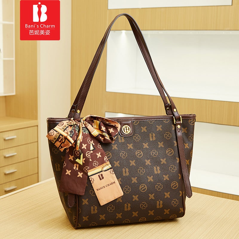 Bani Meizi Tote Bag Large Capacity Old Flower Shoulder Bag Light Luxury Ol Fashion Silk Scarf Casual Hand Bag - Image 1