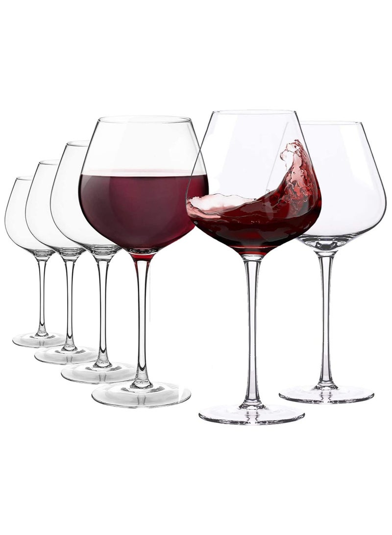 Italian Style Crystal Burgundy Wine Glasses - Lead-Free Premium Crystal Clear Glass - Set of 6 - Dishwasher Safe - Gift-Box for any Occasion (495ml)