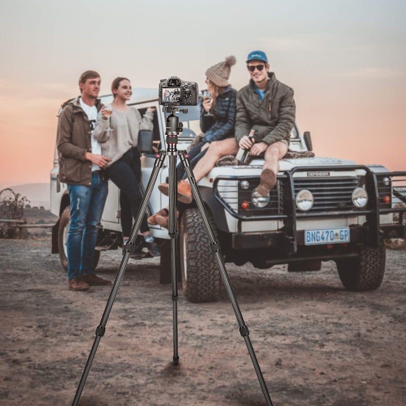 NEEWER 66"/168cm Carbon Fiber Tripod for Camera with 360Â° Panorama Ball Head, 1/4" Arca QR Plate, Portable Bag, Compact Travel Tripod Monopod for DSLR Video Camcorder, Max Load 26.5lb/12kg, N55C - Image 2