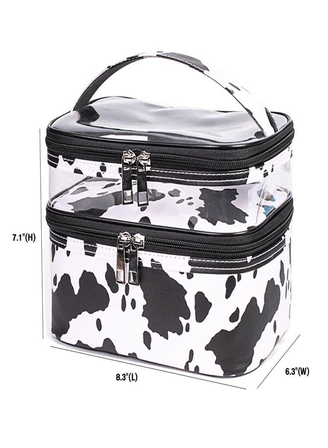 FITINI 3 Pieces Makeup Bags Double Layer Travel Large White Cows Cosmetic Cases Organizer Toiletry Bags Waterproof Small Zipper Pouch for Women Makeup Brush Storage Bag - Image 4