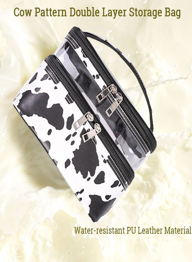 FITINI 3 Pieces Makeup Bags Double Layer Travel Large White Cows Cosmetic Cases Organizer Toiletry Bags Waterproof Small Zipper Pouch for Women Makeup Brush Storage Bag - Image 3