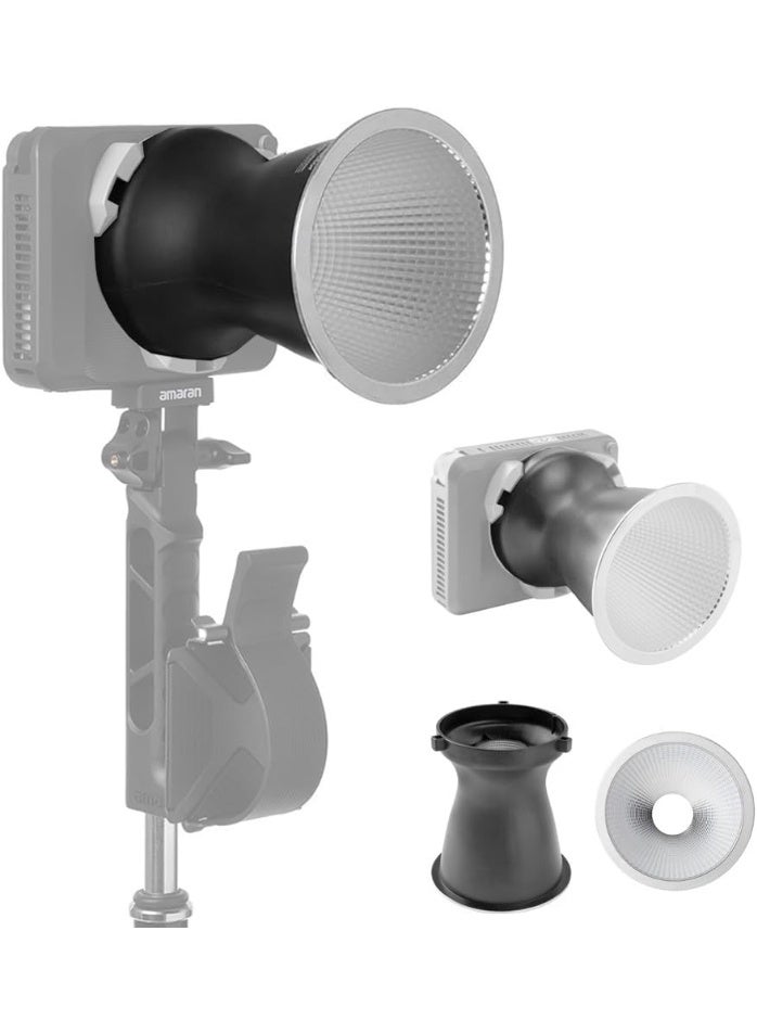 AMARAN Aputure Amaran Mini Reflector For Ray 60C & 120C – 25° Focused Beam, Parabolic Faceted Silver Interior, Up To 5x Output Boost, 5.7" Bowens Mount, Tool-Less Attachment, Portable Studio Light Modifier - Image 1