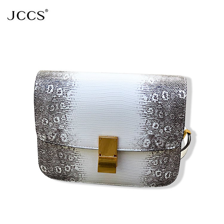Jccs Genuine Leather Lizard Pattern Women'S Square Bag Tofu Bag Himalayan White Tall Fashion Crossbody Shoulder Bag - Image 5