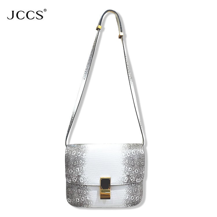 Jccs Genuine Leather Lizard Pattern Women'S Square Bag Tofu Bag Himalayan White Tall Fashion Crossbody Shoulder Bag - Image 4