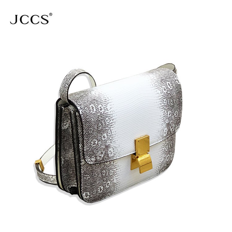 Jccs Genuine Leather Lizard Pattern Women'S Square Bag Tofu Bag Himalayan White Tall Fashion Crossbody Shoulder Bag - Image 3