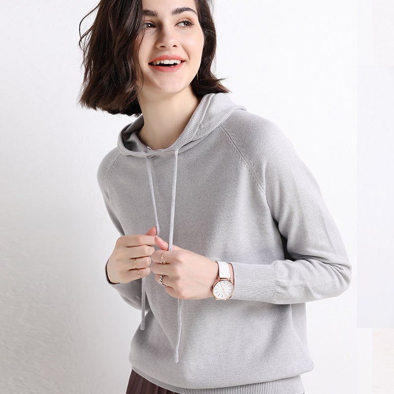 2021 Spring and Autumn New Knitwear Womens Korean-style Hooded Sweater Womens Pullover Hoodie Loose Large Size Jacket Grey 
