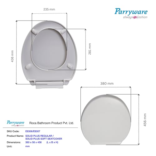 Parryware Solid Plus Regular Seat Cover |E83061C |White Toilet Seat Cover | For Bathroom Fixtures - Image 3