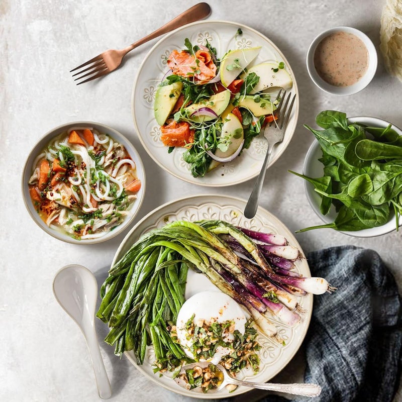 Artena طقم أطباق وأوعية أرتينا 16 قطعة طقم أدوات مائدة لعشاء 4 أشخاص طقم أطباق وأوعية خزفية مطبوعة بالأبيض آمنة في غسالة الصحون والميكروويف ورقة القمح - Image 3