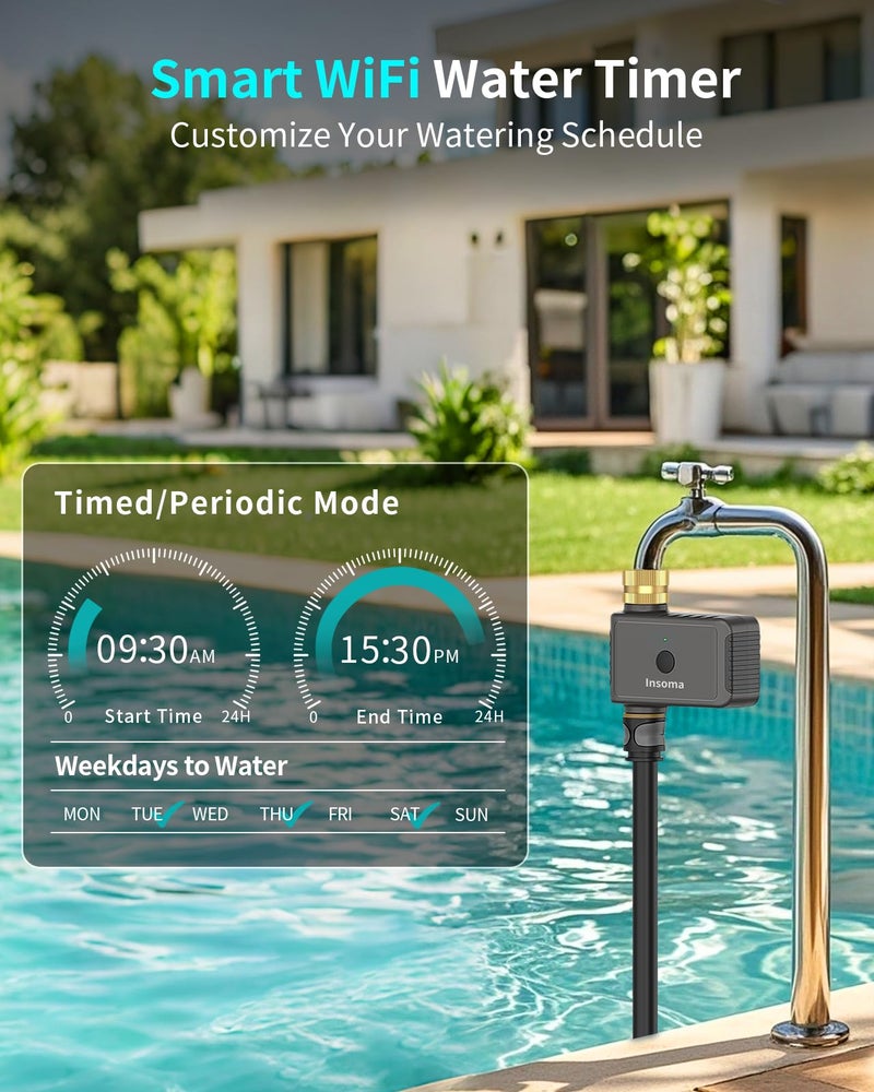 Insoma WiFi Hose Timer with Brass Inlet, Smart Water Timer 1 Zone, Sprinkler Timer w/WiFi hub for Remote Control via 2.4Ghz WiFi, Voice/App Controls with Alexa & Google Assistant, for Lawns Yards - Image 4