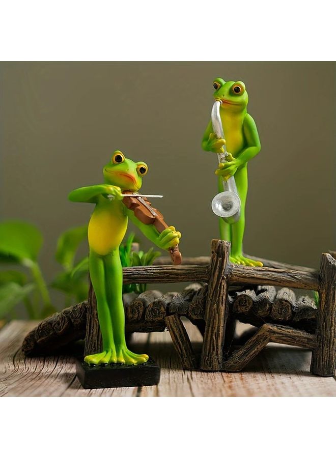 Double Bass Frog Musician Resin Figurine Rustic Country Style Home Garden Decor - Image 2