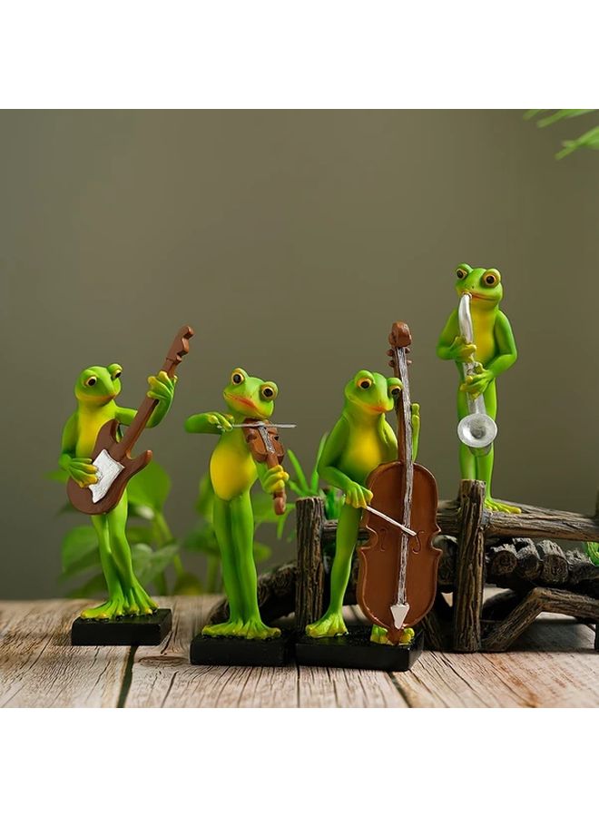 Double Bass Frog Musician Resin Figurine Rustic Country Style Home Garden Decor - Image 1