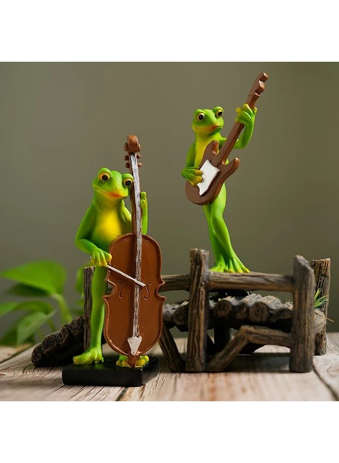 Double Bass Frog Musician Resin Figurine Rustic Country Style Home Garden Decor - Image 5