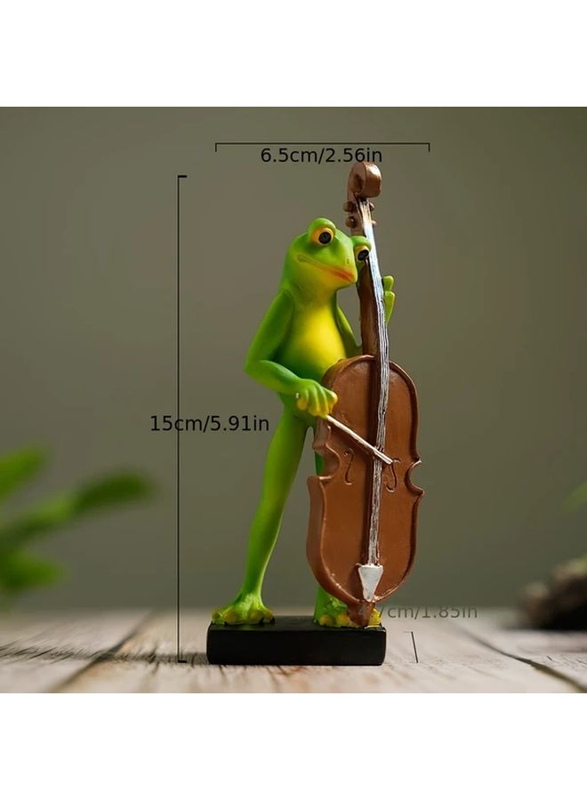 Double Bass Frog Musician Resin Figurine Rustic Country Style Home Garden Decor - Image 3