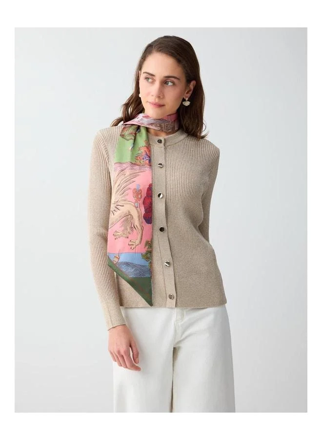 Jimmy Key Beige Mélange Round-Neck Long Sleeve Sequin Knit Cardigan.