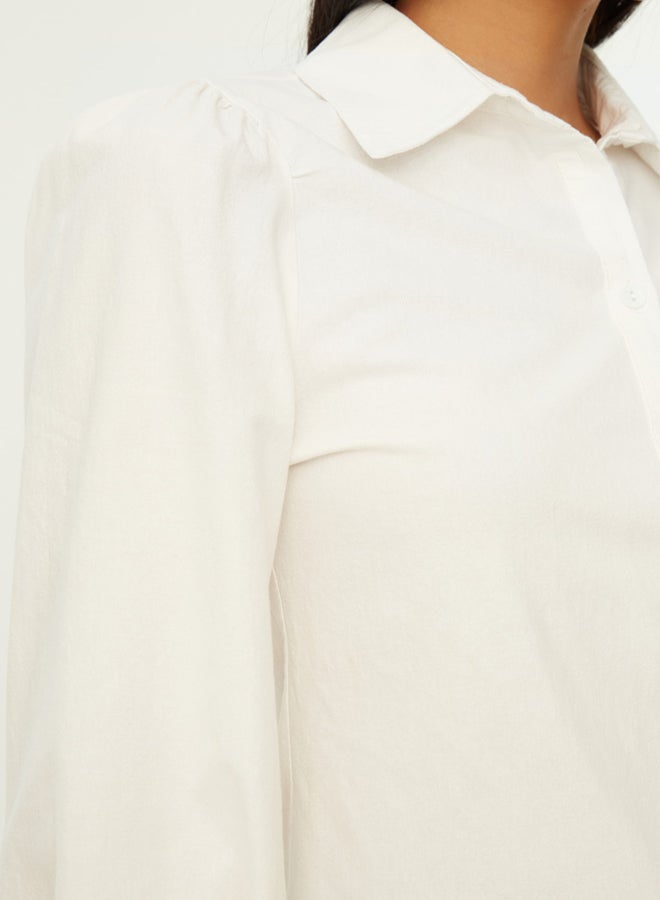 trendyol White Balloon Sleeve Cotton Regular Normal Fit Woven Shirt - Image 4