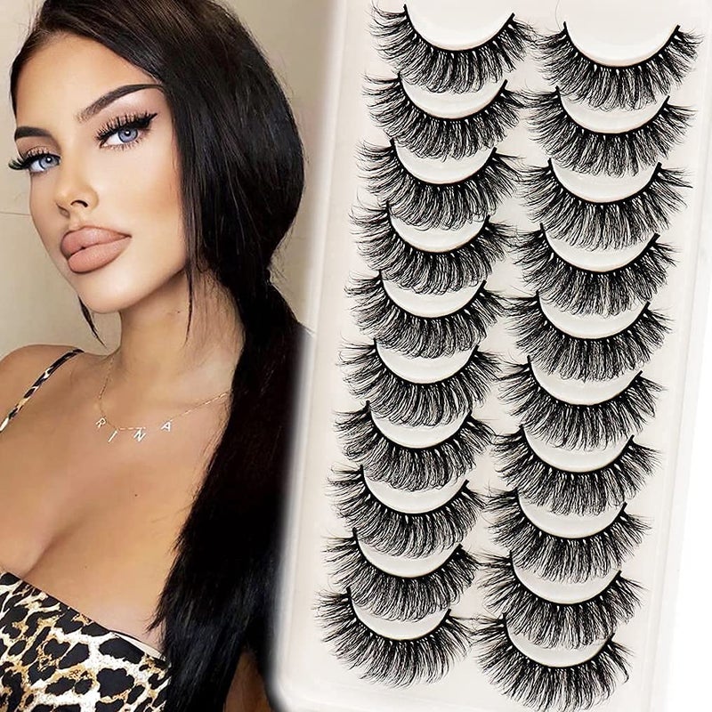 Veleasha Lashes Fluffy Wispy Faux Mink Eyelashes Crisscross False Lashes 10 Pairs Pack Fake Eyelashes for Women 6D17