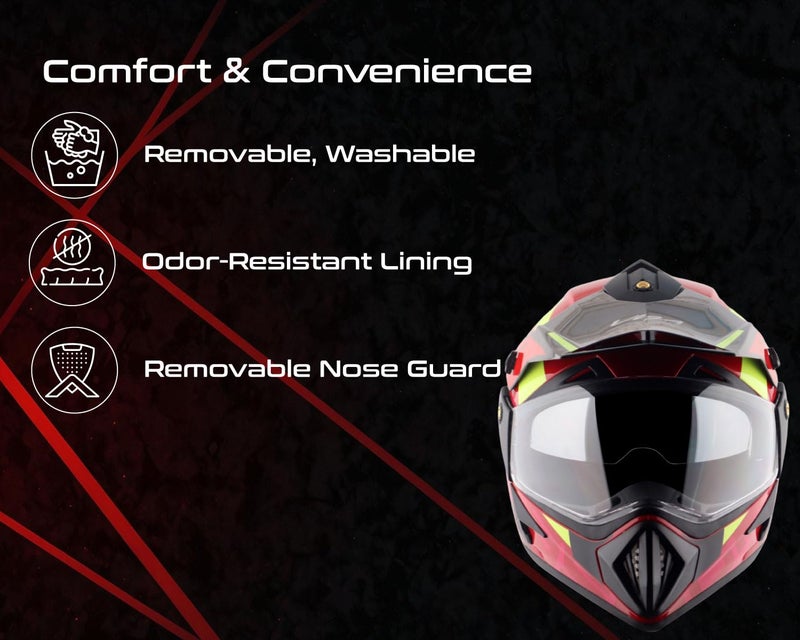 Vega Off Road Motocross Full Face Riding Helmet with Lightweight Shell, Comfortable Liner, Shock-Absorbing Interior, Ventilated Fit, Aerodynamic Build, and Modern Red Black Styling Red Black M - Image 4