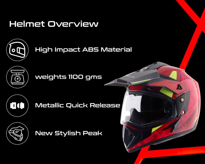 Vega Off Road Motocross Full Face Riding Helmet with Lightweight Shell, Comfortable Liner, Shock-Absorbing Interior, Ventilated Fit, Aerodynamic Build, and Modern Red Black Styling Red Black M - Image 3