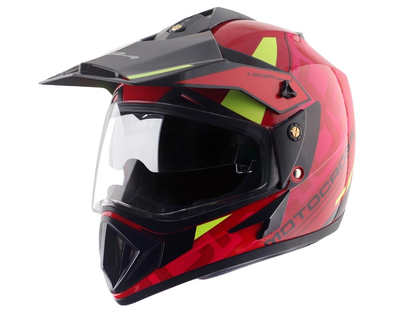 Vega Off Road Motocross Full Face Riding Helmet with Lightweight Shell, Comfortable Liner, Shock-Absorbing Interior, Ventilated Fit, Aerodynamic Build, and Modern Red Black Styling Red Black M - Image 1