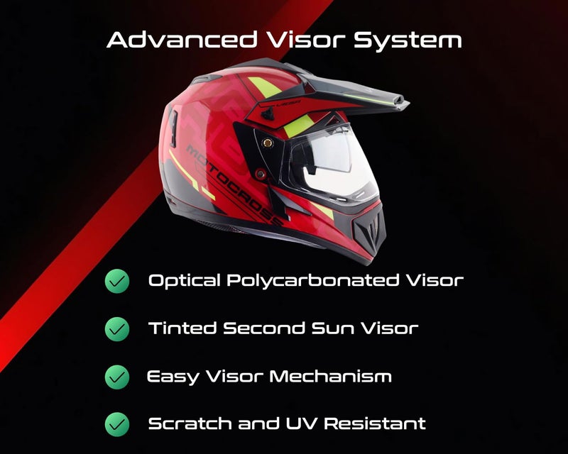 Vega Off Road Motocross Full Face Riding Helmet with Lightweight Shell, Comfortable Liner, Shock-Absorbing Interior, Ventilated Fit, Aerodynamic Build, and Modern Red Black Styling Red Black M - Image 5