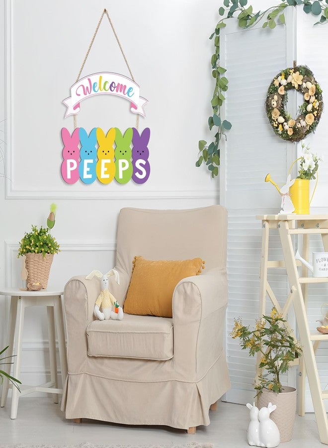 Fairooth Easter Wooden Door Wreath for Front Door Sign Welcome Peeps Wood Hanging Sign Decorations Cute Bunny Rabbit Welcome Doors Hanger for Spring Easter Home Farmhouse Party Indoor Outdoor Porch Wall Decor - Image 5
