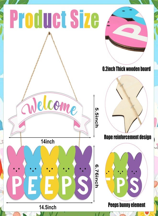 Fairooth Easter Wooden Door Wreath for Front Door Sign Welcome Peeps Wood Hanging Sign Decorations Cute Bunny Rabbit Welcome Doors Hanger for Spring Easter Home Farmhouse Party Indoor Outdoor Porch Wall Decor - Image 2