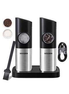 INKBIRD INKBIRD Gravity Salt and Pepper Mill Electric Set of 2 Rechargeable Pepper Mill Electric with Double Charging Station White LED Light Adjustable Thickness Free Battery  - Image 1